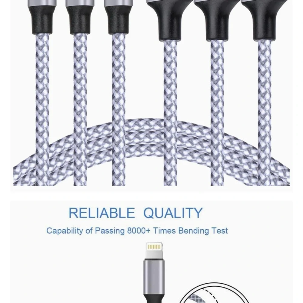 TAKAGI 6ft Silver Braided Lightning Cable 1-Pack, iPhone Charger